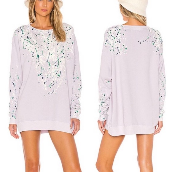 Wildfox Couture Bleach Dripped Roadtrip Sweatshirt Dress in Iris Size XS - Picture 4 of 6